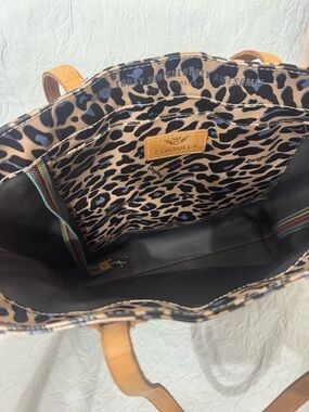 Consuela Tote with Leather Straps, Gunmetal Grey with Leopard Accents